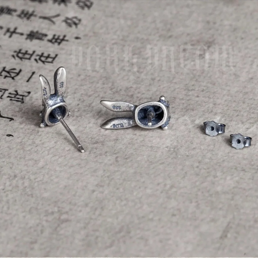 Single Accent S925 Sterling Silver Retro Punk Rabbit Stud Earring